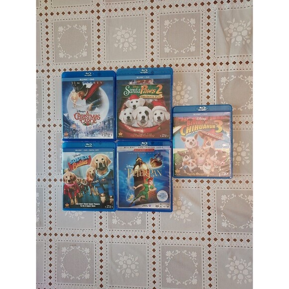Disney Blue Ray DVDs Peter Pan BH Chihuahua Santa Paws 2 Super Buddie Xmas Carol - Picture 1 of 6